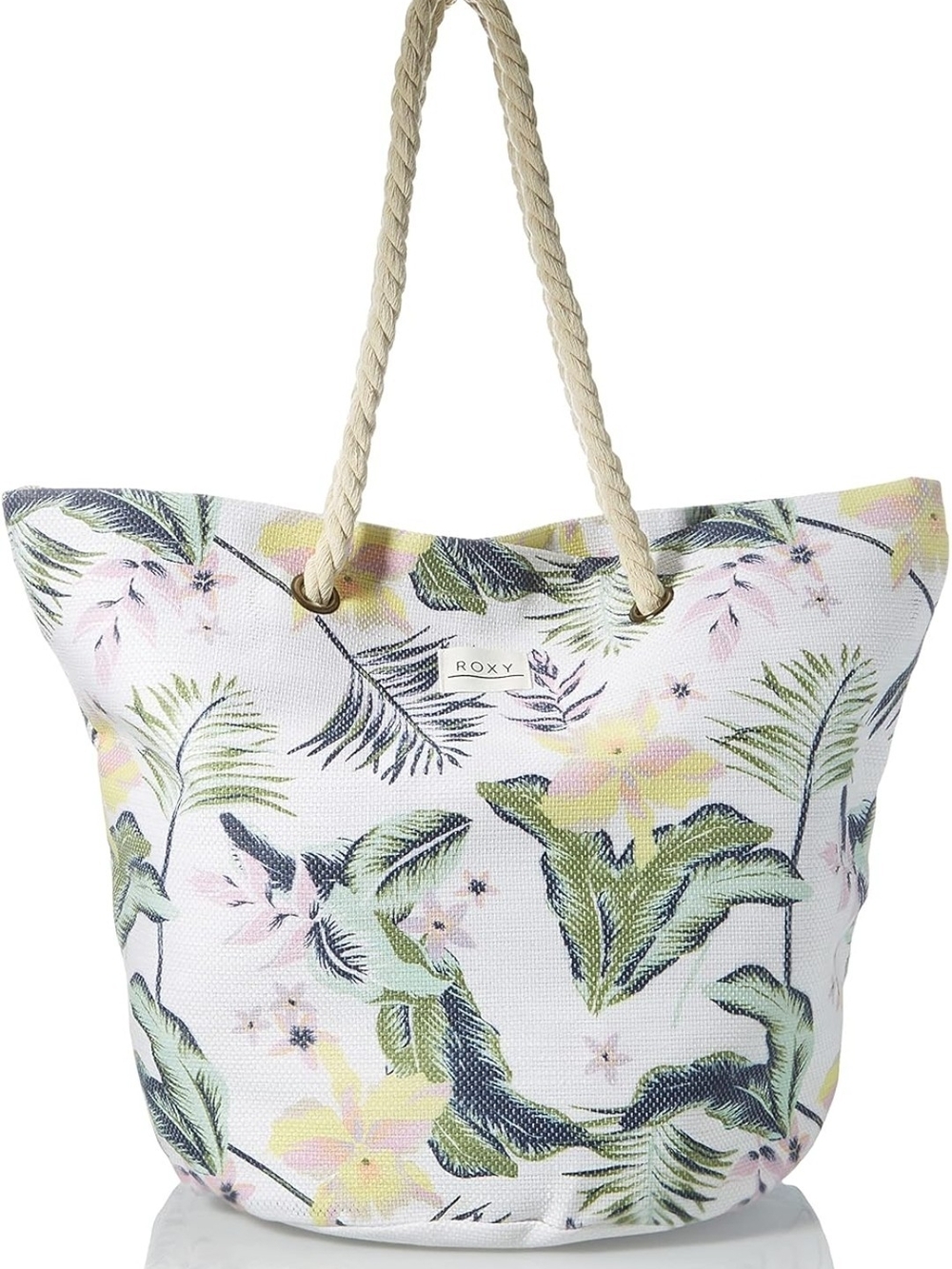 Roxy Botanical Print Beach Bag Featuring Thick Rope Handles